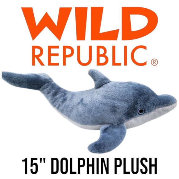 Wild Republic Dolphin Stuffed Animal 15" Plush Nursery Decor Plushie Sea Life Oc - Picture 1 of 11
